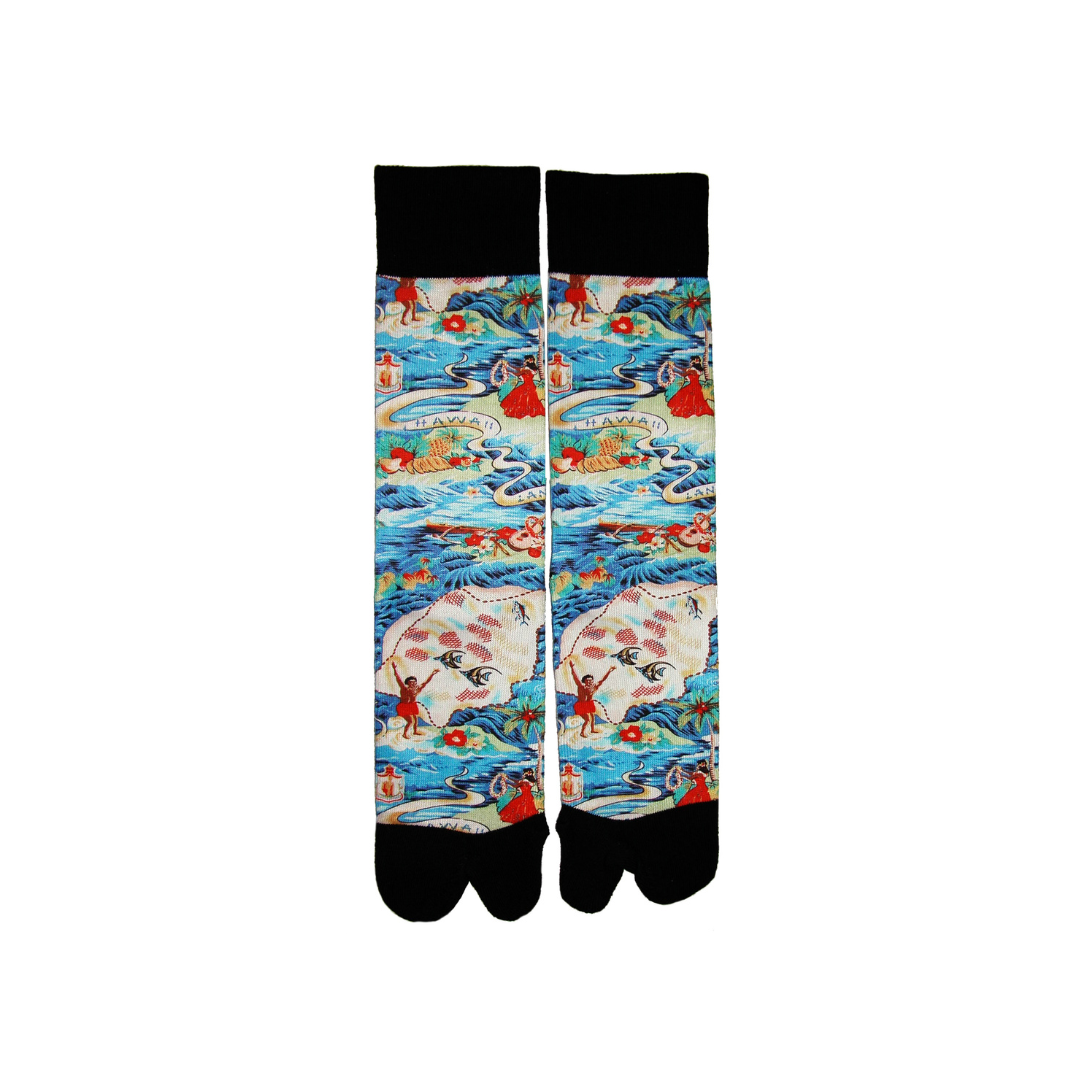 Land of Aloha (Blue) Crew Socks β Go Barefoot 1957