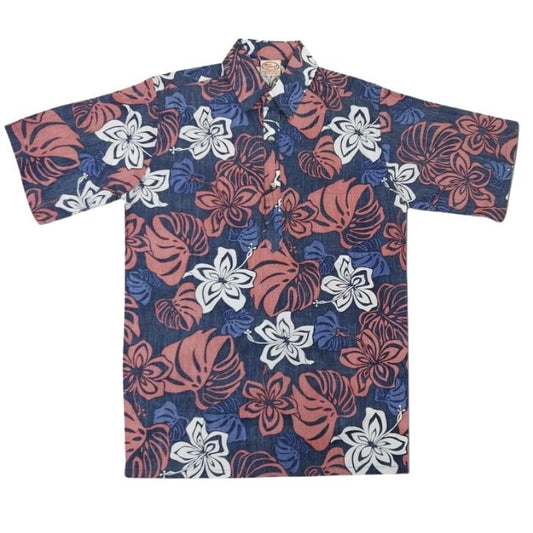 Go Barefoot Antique Hibiscus Navy Cotton Men's Hawaiian Shirt